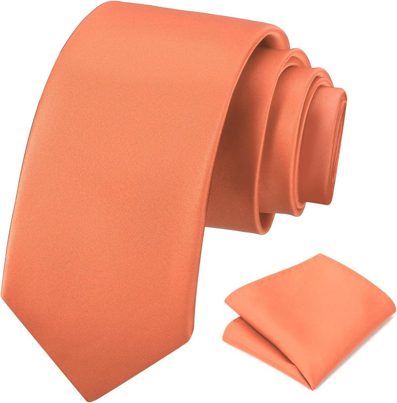 pensee Men's Tie Set Solid Pure Color 3.15" (8CM) Classic Formal Plain Necktie and Pocket Square Set For Men - Image 1